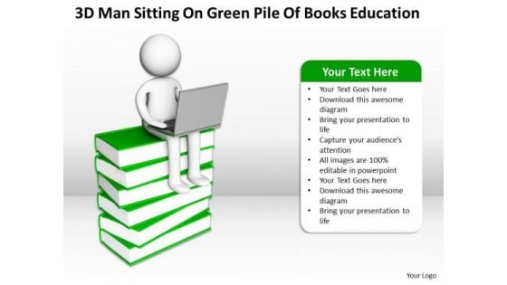 Business Use Case Diagram Example Man Sitting On Green Pile Of Books Education PowerPoint Templates