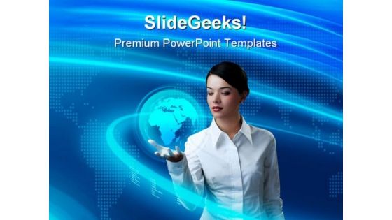 Business Woman Holding Globe PowerPoint Templates And PowerPoint Backgrounds 0211
