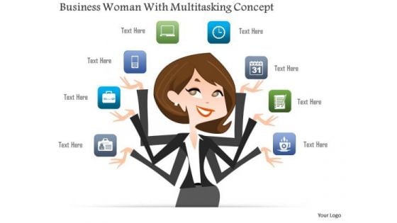 Business Woman With Multitasking Concept PowerPoint Template Business Woman With Multitasking Concept PowerPoint Template