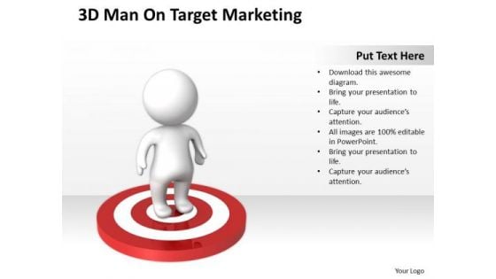 Business Workflow Diagram 3d Man On Target Marketing PowerPoint Slides