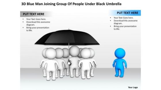Business Workflow Diagram Blue Man Joinning Group Of People Under Black Umbrella PowerPoint Slides Business Workflow Diagram Blue Man Joinning Group Of People Under Black Umbrella PowerPoint Slides