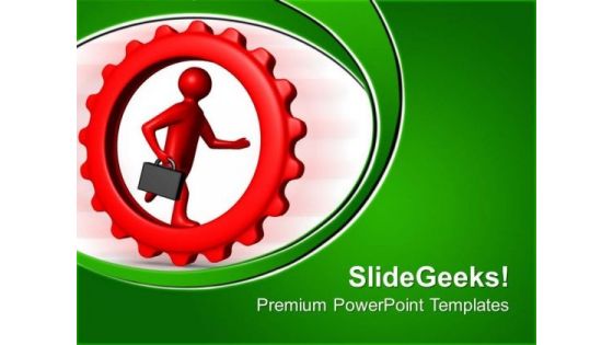 Businessman Running Gearwheels PowerPoint Templates And PowerPoint Themes 0512