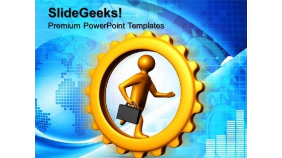Businessman Running Inside A Gear Business PowerPoint Templates And PowerPoint Themes 0612 Businessman Running Inside A Gear Business PowerPoint Templates And PowerPoint Themes 0612