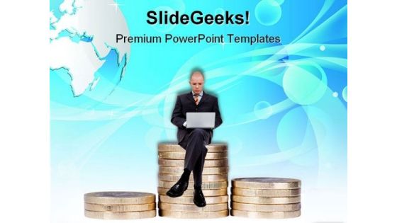 Businessman Sitting On Money Finance PowerPoint Templates And PowerPoint Backgrounds 0911