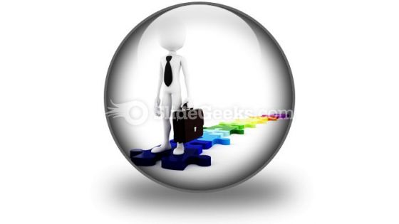 Businessman Standing On Puzzles PowerPoint Icon C