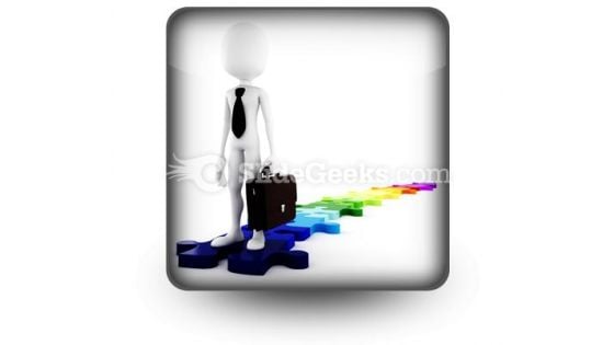 Businessman Standing On Puzzles PowerPoint Icon S