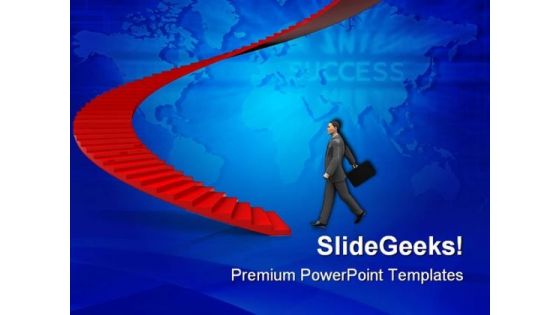 Businessman Step To Stairway Success PowerPoint Templates And PowerPoint Backgrounds 0511