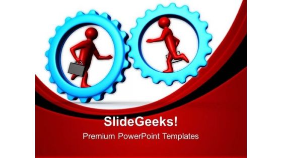 Businessmen Running Inside Gear Success PowerPoint Templates And PowerPoint Themes 0512