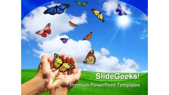 Butterflies Nature PowerPoint Template 0810