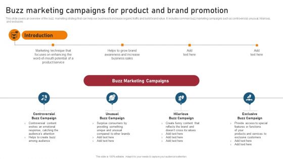 Buzz Marketing Campaigns For Product Techniques For Generating Brand Awareness Background Pdf