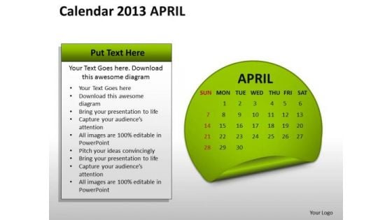 Calendar 2013 April PowerPoint Slides Ppt Templates