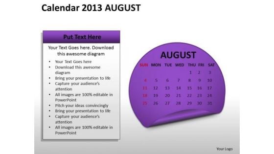 Calendar 2013 August PowerPoint Slides Ppt Templates