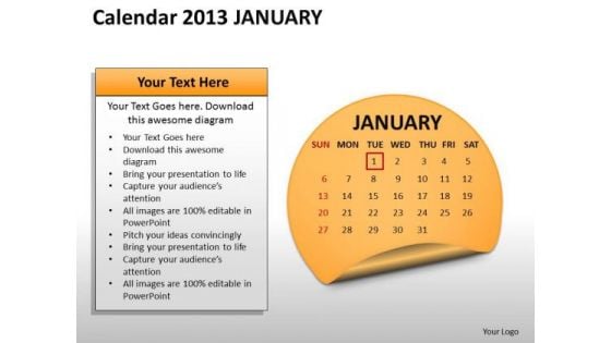 Calendar 2013 January PowerPoint Slides Ppt Templates