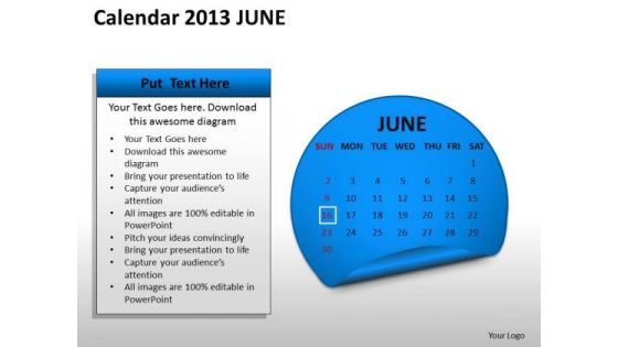 Calendar 2013 June PowerPoint Slides Ppt Templates