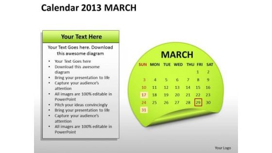 Calendar 2013 March PowerPoint Slides Ppt Templates