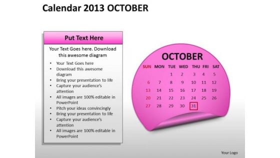 Calendar 2013 October PowerPoint Slides Ppt Templates