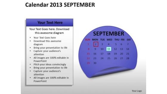 Calendar 2013 September PowerPoint Slides Ppt Templates