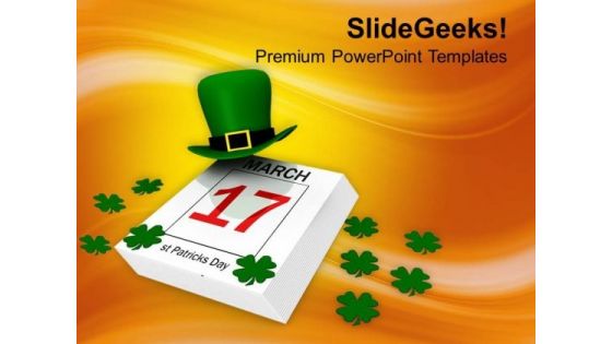 Calendar Of St Patricks Day And Clover PowerPoint Templates Ppt Backgrounds For Slides 0213