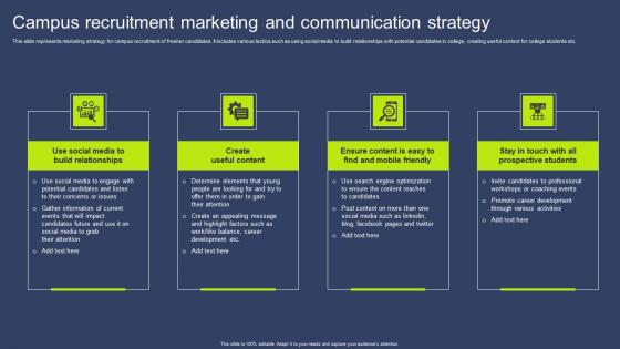 Campus Recruitment Marketing And Communication Strategy Icons Pdf