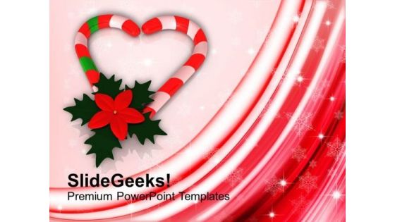 Candy Cane In Heart Shape With Red Flower PowerPoint Templates Ppt Backgrounds For Slides 1212