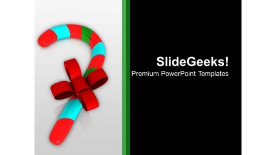 Candycane With Red Bow On Black Background PowerPoint Templates Ppt Backgrounds For Slides 1212