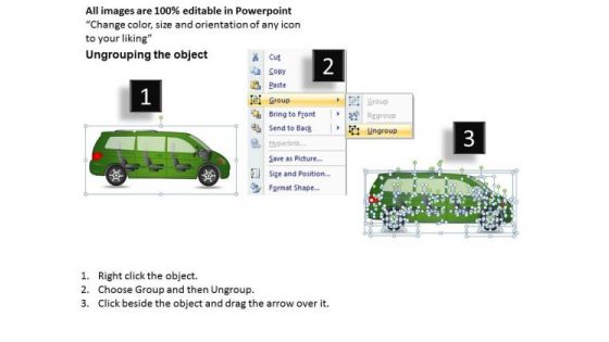 Cars Green Minivan Side View PowerPoint Slides And Ppt Diagram Templates