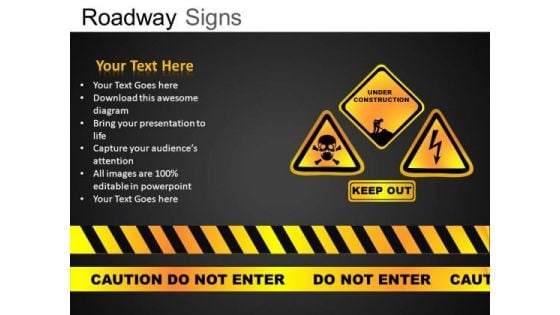 Caution Roadway Signs PowerPoint Slides And Ppt Diagram Templates