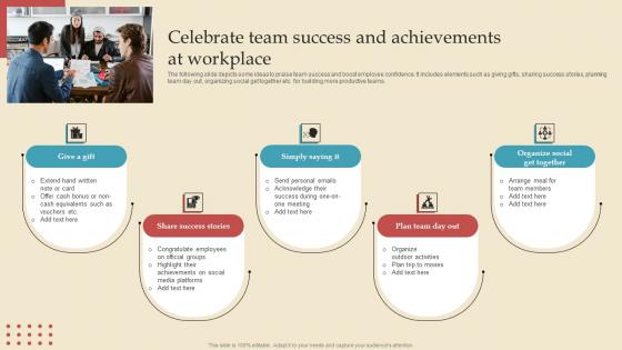 Celebrate Team Success Describing Business Performance Administration Goals Pictures Pdf