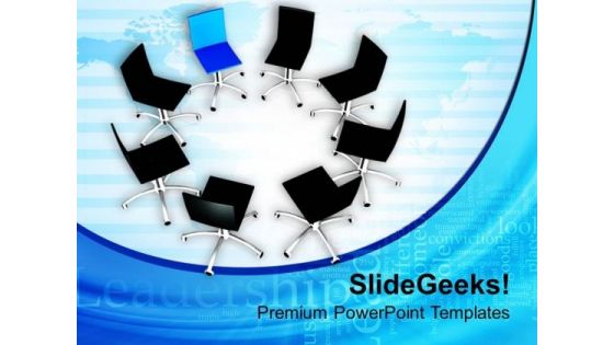 Chairs In Circle With Leader Finance PowerPoint Templates Ppt Backgrounds For Slides 0213