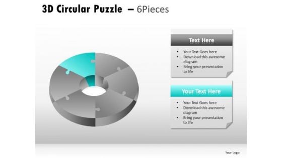 Changeable Colors 3d Circular Puzzle 6 Pieces PowerPoint Slides And Ppt Diagram Templates