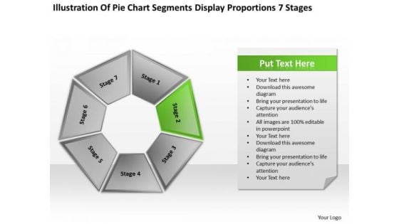 Chart Segments Display Proportions 7 Stages Business Development Plans PowerPoint Templates