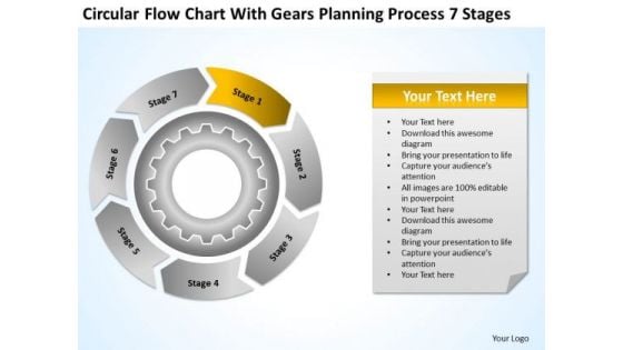 Chart With Gears Planning Process 7 Stages Company Business Examples PowerPoint Slides