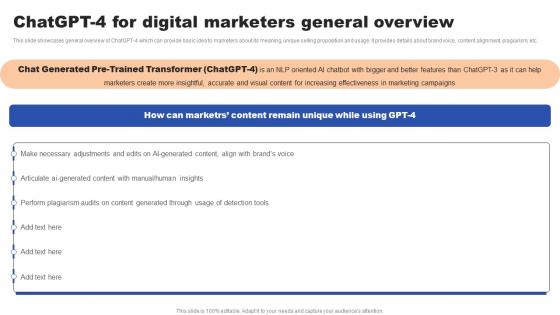 Chatgpt 4 For Digital Marketers General Overview Ppt Portfolio Shapes PDF Chatgpt 4 For Digital Marketers General Overview Ppt Portfolio Shapes PDF