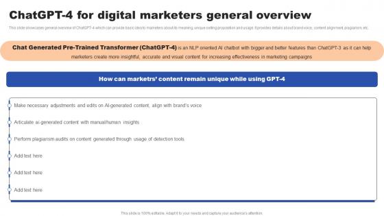 Chatgpt 4 For Digital Marketers General Overview Ppt Portfolio Shapes PDF