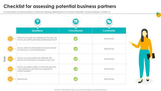 Checklist For Assessing Potential Business Partners Partner Relationship Ppt Slides Checklist For Assessing Potential Business Partners Partner Relationship Ppt Slides