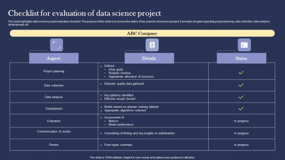 Checklist For Evaluation Of Data Science Project Ideas pdf