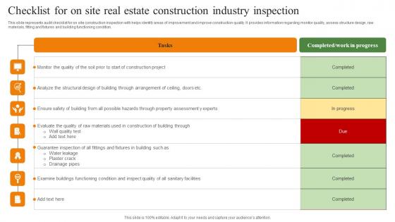 Checklist For On Site Real Estate Construction Industry Inspection Topics Pdf