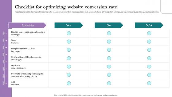 Checklist For Optimizing Website Comprehensive Marketing Guide For Tourism Industry Background Pdf