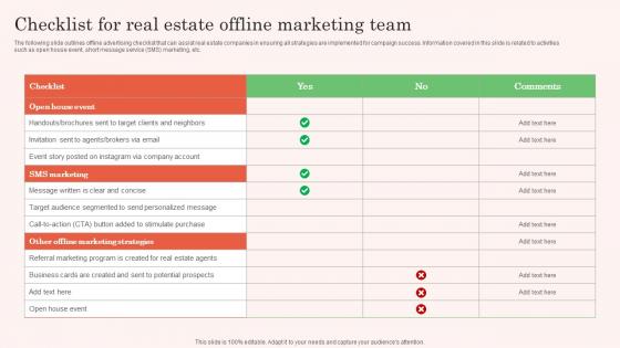 Checklist For Real Estate Offline Marketing Team Real Estate Property Marketing Professional Pdf