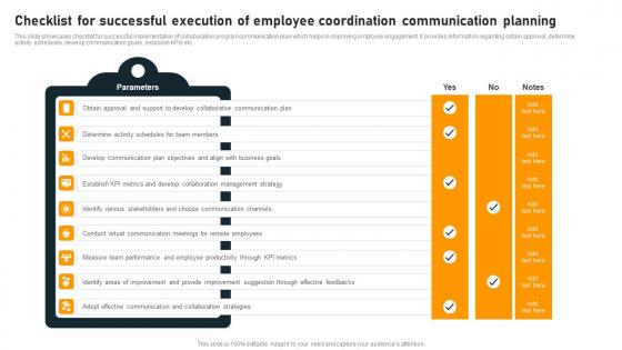 Checklist For Successful Execution Of Employee Coordination Communication Planning Mockup Pdf