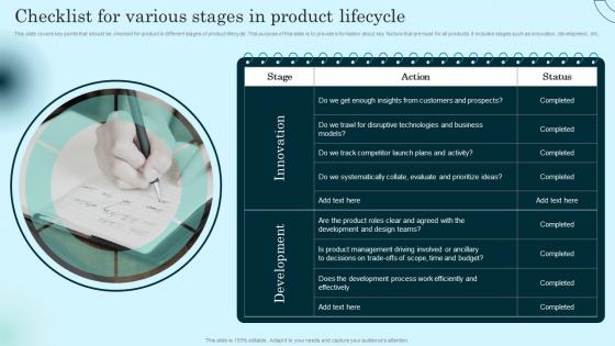 Checklist For Various Stages In Product Lifecycle Comprehensive Guide To Product Lifecycle Diagrams Pdf