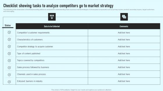 Checklist Showing Tasks To Analyze Competitors Go To Market Strategy Comprehensive Guide Brochure Pdf