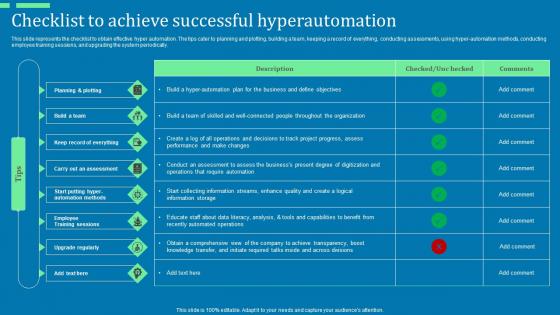 Checklist To Achieve Successful Hyperautomation Ppt Show Graphics Example Pdf