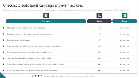 Checklist To Audit Sports Campaign And Event Athletic Activities Advertising Program Introduction Pdf