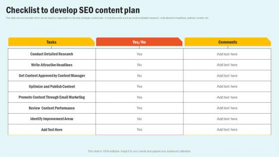 Checklist To Develop SEO Enhancing Website Performance With Search Engine Content Graphics Pdf