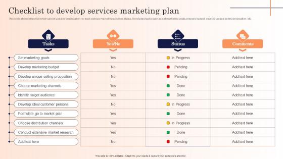 Checklist To Develop Services Marketing Plan Strategic Marketing Campaign Structure Pdf