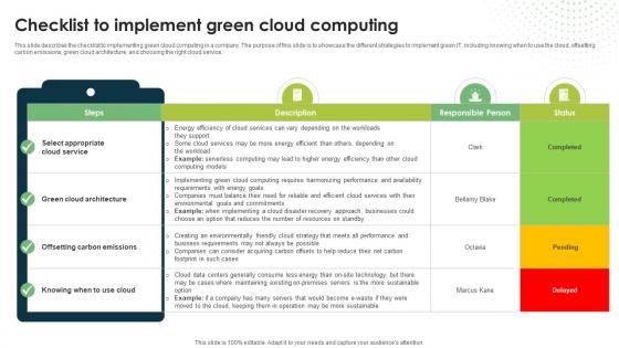 Checklist To Implement Green Cloud Computing Eco Friendly Computing IT
