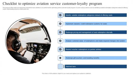 Checklist To Optimize Aviation Service Customer Loyalty Program Template Pdf