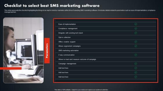 Checklist To Select Best SMS Marketing Software SMS Promotional Tactics Infographics PDF