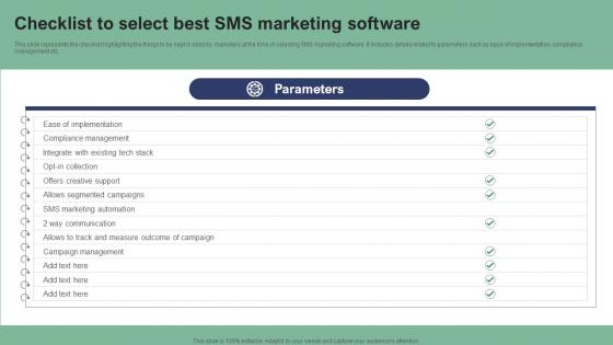 Checklist To Select Best SMS Marketing Software Text Message Marketing Strategies Introduction Pdf